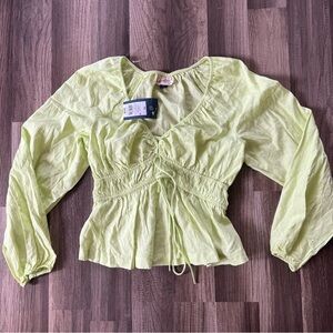 UNIVERSAL THREAD Puff long-sleeve tie front blouse Lime Green